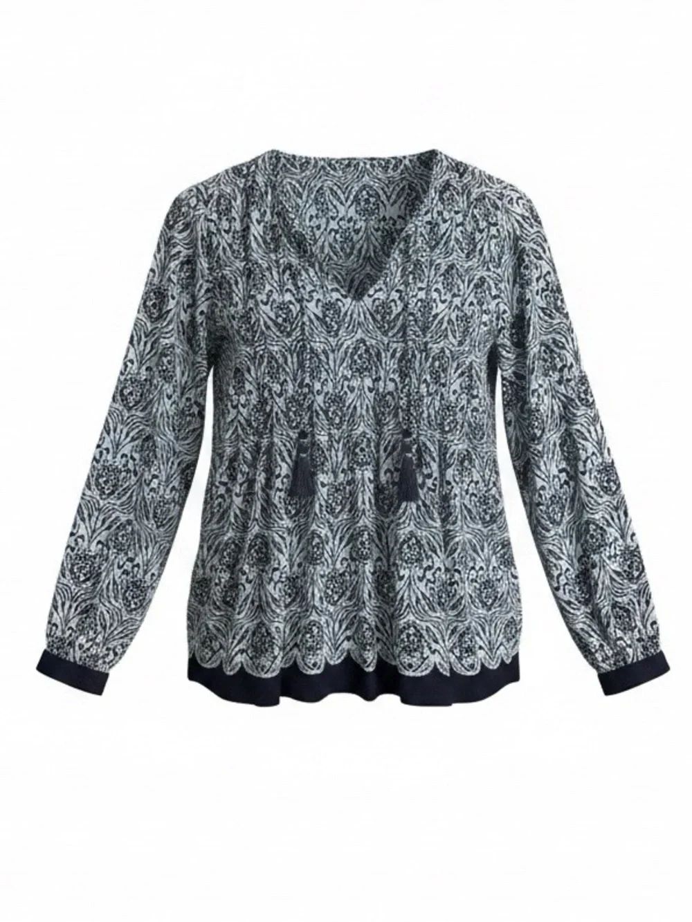 Lilly Pulitzer women’s Printed V-Neck Long-Sleeve Women's Top - Navy/black. XXS